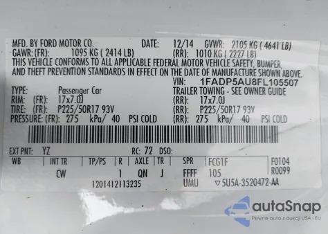 2015 Ford C-Max Hybrid Se z USA, uszkodzony, nr VIN 1FADP5AU8FL105507